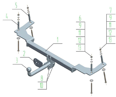 Фаркоп AVTOS SY 010 для SSANG YONG Actyon 1